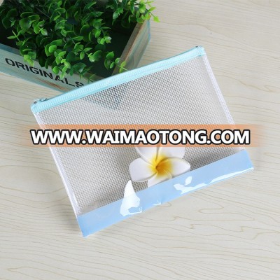 2018 New Custom Imprint Clear Zipper PVC Mesh Bag A5 Document Bag PVC File Folder Pencil bag