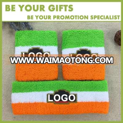 Promotional Custom Cotton Men Sports Headband and Wrist Sweatband Set